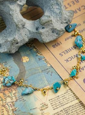 《幽蓝》不规则天然碎石满天星蓝色项链小众高级感复古锁骨链颈链