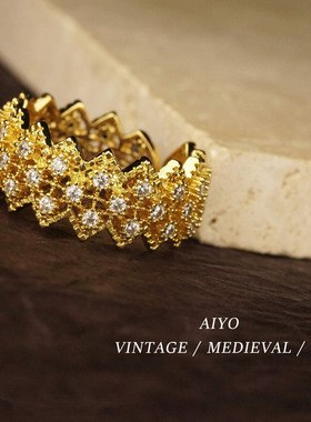 意大利工艺开口满钻镂空雕花戒指