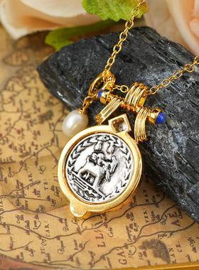 中古vintage复古双面头像项链女