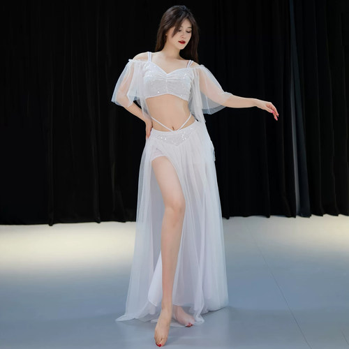 舞娘肚皮舞服装2026夏秋新款短袖练功服仙气网纱大摆裙练习班服女 - 图1
