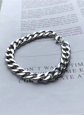 999纯银色手链男 爆款古巴链钛钢冷淡风简约手饰潮送男朋克手串女