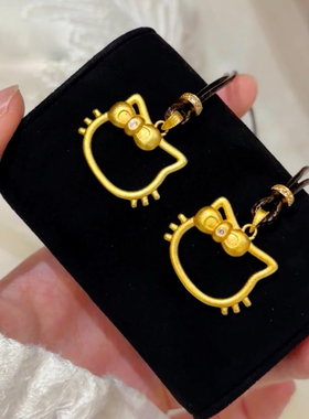 小红书爆款沙金可爱蝴蝶结kitty猫吊坠点钻镂空三丽鸥kitty项链时