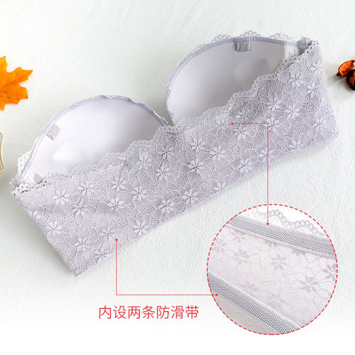 维多利亚前扣无肩带内衣女隐形文胸防滑聚拢抹胸式无钢圈美背小胸 - 图1