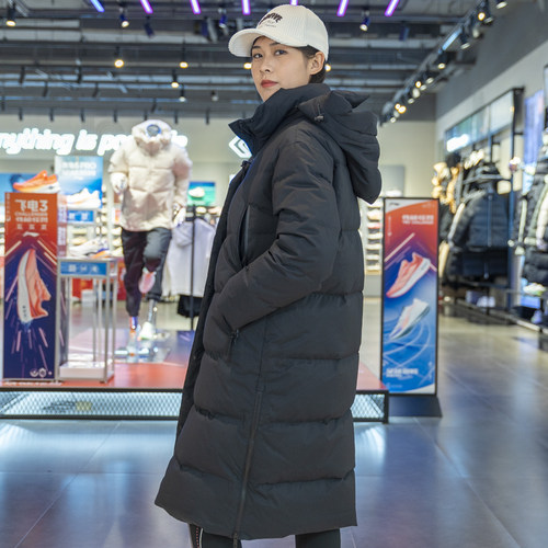 Lining/李宁正品健身系列女子运动休闲长款保暖连帽羽绒服AYMT100 - 图0