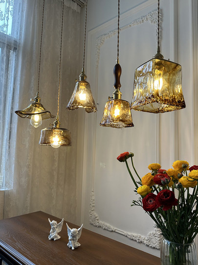 怀旧复古卧室床头灯黄铜玻璃民宿三头餐厅吧台玄关创意衣帽间吊灯
