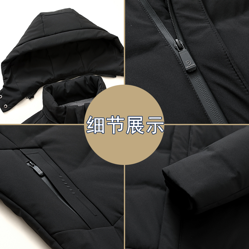 啄木鸟中老年羽绒服男士中长款加厚冬装大码老年父亲爸爸保暖外套 - 图2