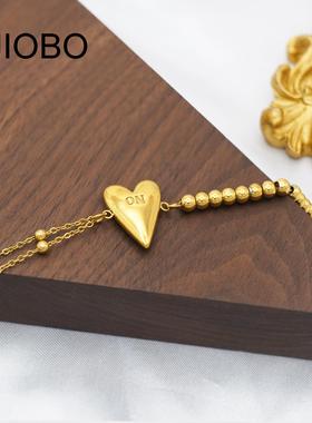 欧美INS风气质高级感圆珠拼接爱心手链时尚简约小众设计钛钢手链