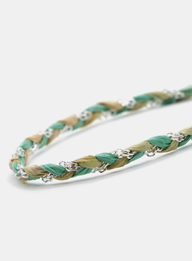 黄绿色交织编织手链THISNESS纯银