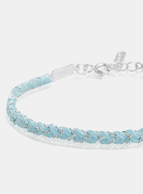 THISNESS 许愿手链 浅蓝色纯银链点缀十字架编织手链