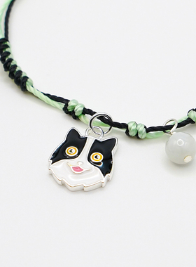 纯银猫咪编绳手链可爱田园猫