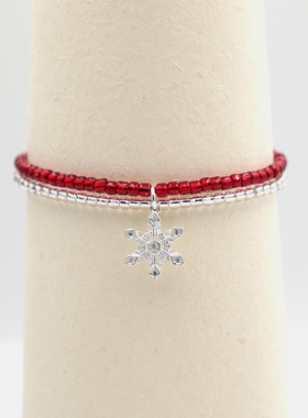 THISNESS 圣诞特辑 纯银镶锆雪花红白珠珠手链
