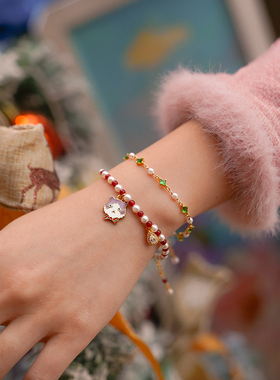 THISNESS 圣诞特辑 领结布偶猫贝珠仿珍珠红玛瑙纯银镀金镶锆手链