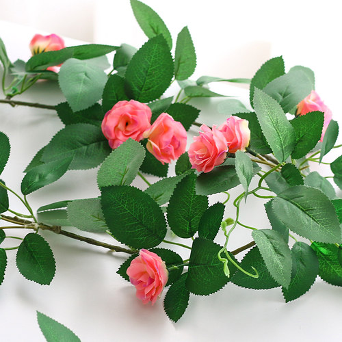 单支玫瑰花藤假花藤条空调管道缠绕仿真花装饰塑料花束绢花艺摆件 - 图0