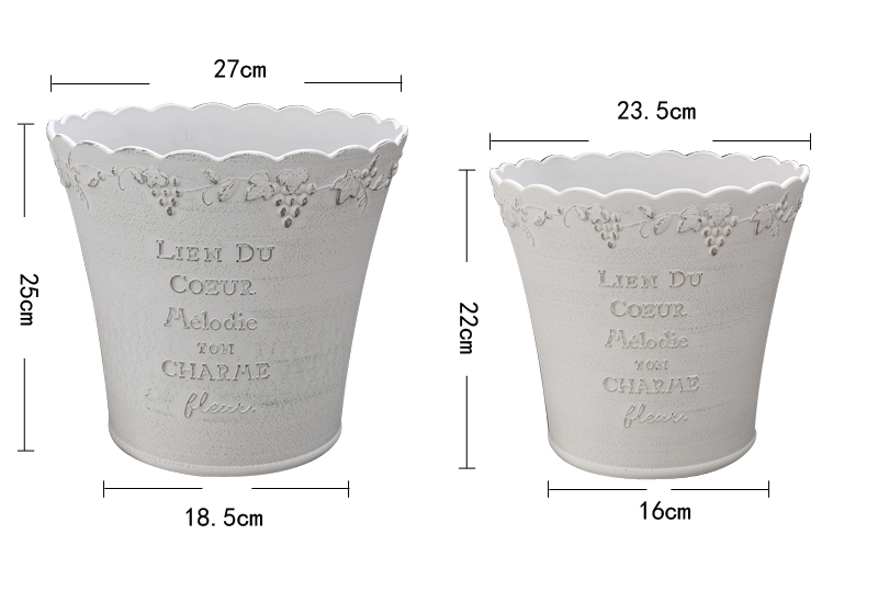 复古风做旧白色葡萄立体字母浮雕花边花园圆形合成树脂花盆花桶-图3