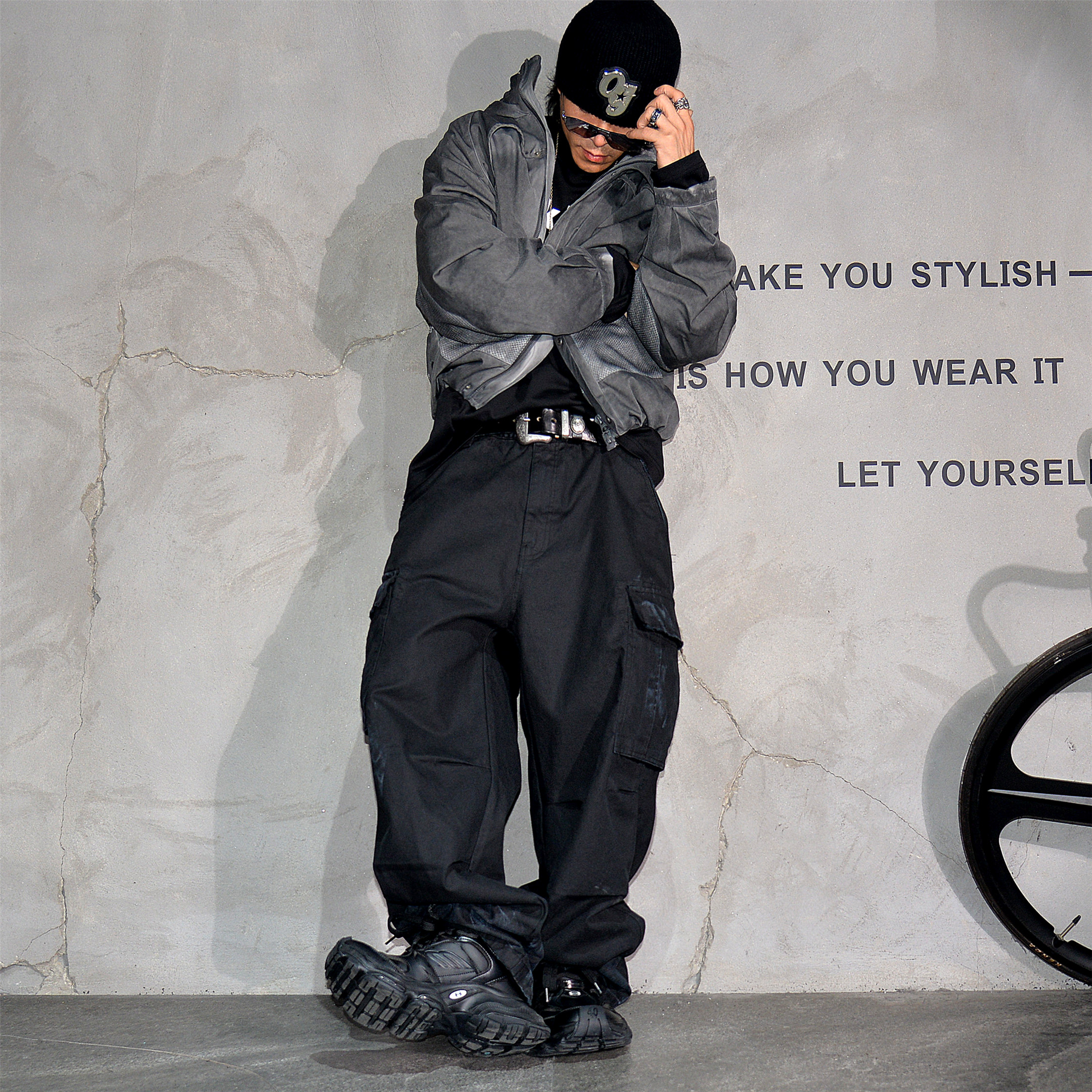 黑色大口袋阔腿工装休闲裤男潮牌日系复古机能风痞帅宽松直筒长裤,淘宝优惠券,粉丝福利购,淘宝优惠卷