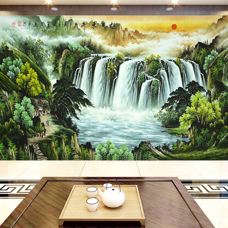 旭日东升定制3d壁画5d客厅装饰墙贴画中式山水8d电视沙发背景墙布,淘宝优惠券,粉丝福利购,淘宝优惠卷