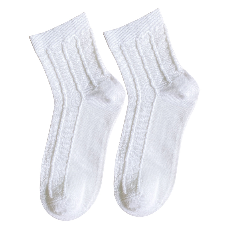 春秋季新品女袜网眼透气中筒袜纯棉白色袜子女学院风女士运动袜
