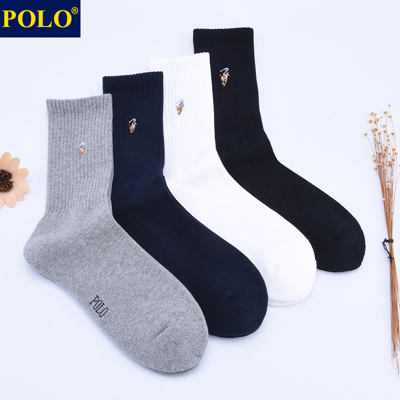polo男纯色百搭秋冬吸湿排汗中筒袜 品伦内衣短袜/打底袜/丝袜/美腿袜