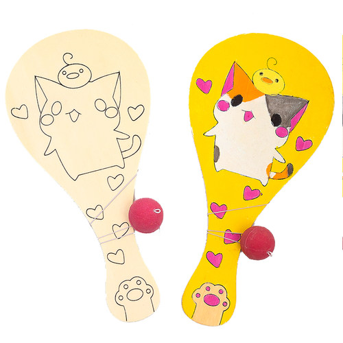 白坯木质球拍 儿童手工diy制作绘画创意涂鸦幼儿园拍拍球比赛玩具 - 图3