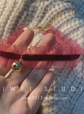 VIWEI铃铛酒红锁骨链项圈约会