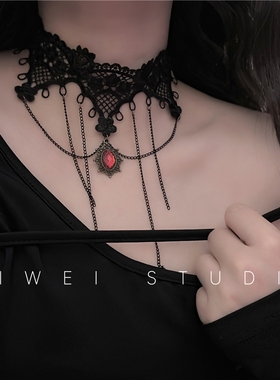 「Goth Choker」复古暗黑链条流苏朋克亚文化洛丽塔蕾丝锁骨链女