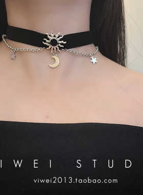 朋克甜酷太阳辣妹小众锁骨链