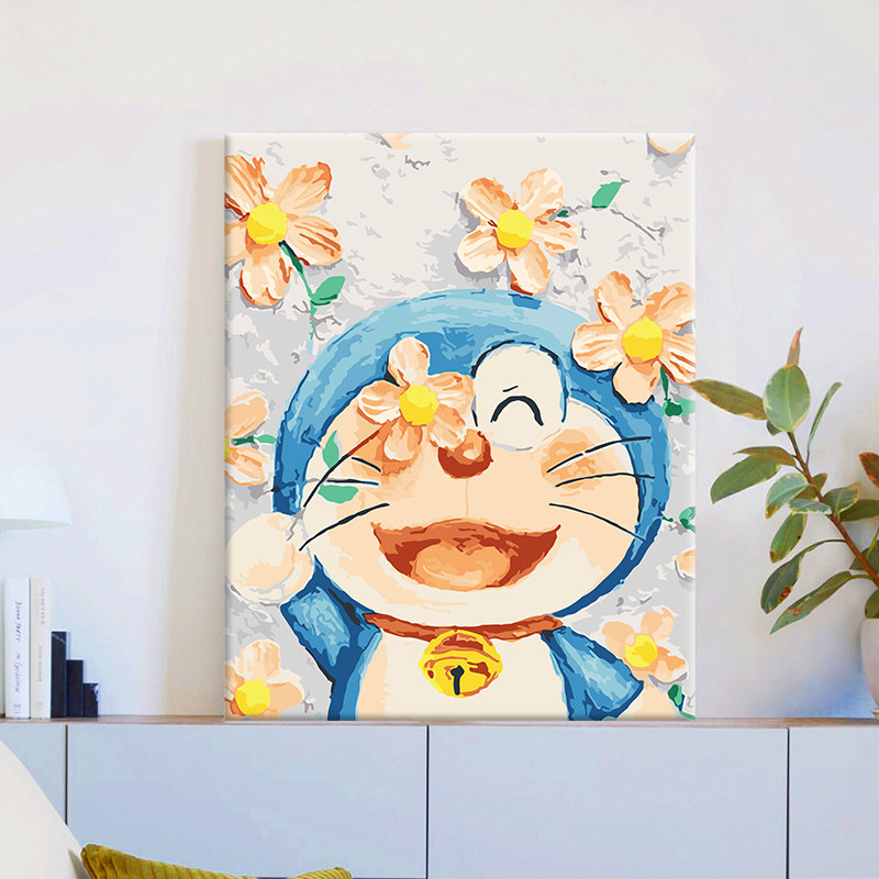 数字油画diy填色叮当猫生日礼物手工油画儿童动漫解压颜料画填充