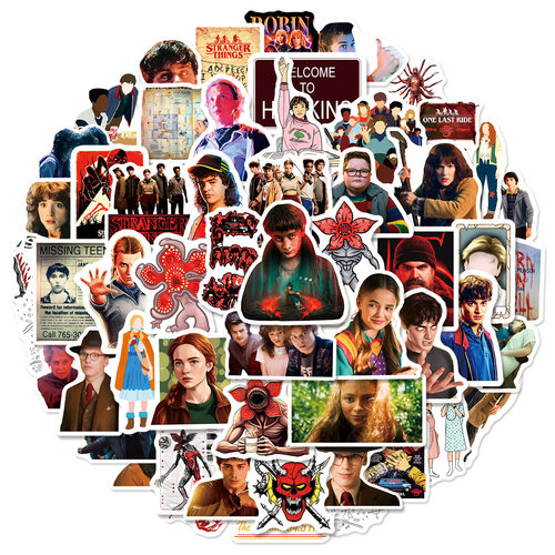 300张美剧怪奇物语第五季卡通贴笔记本电脑电瓶车身划痕遮挡贴纸 - 图3