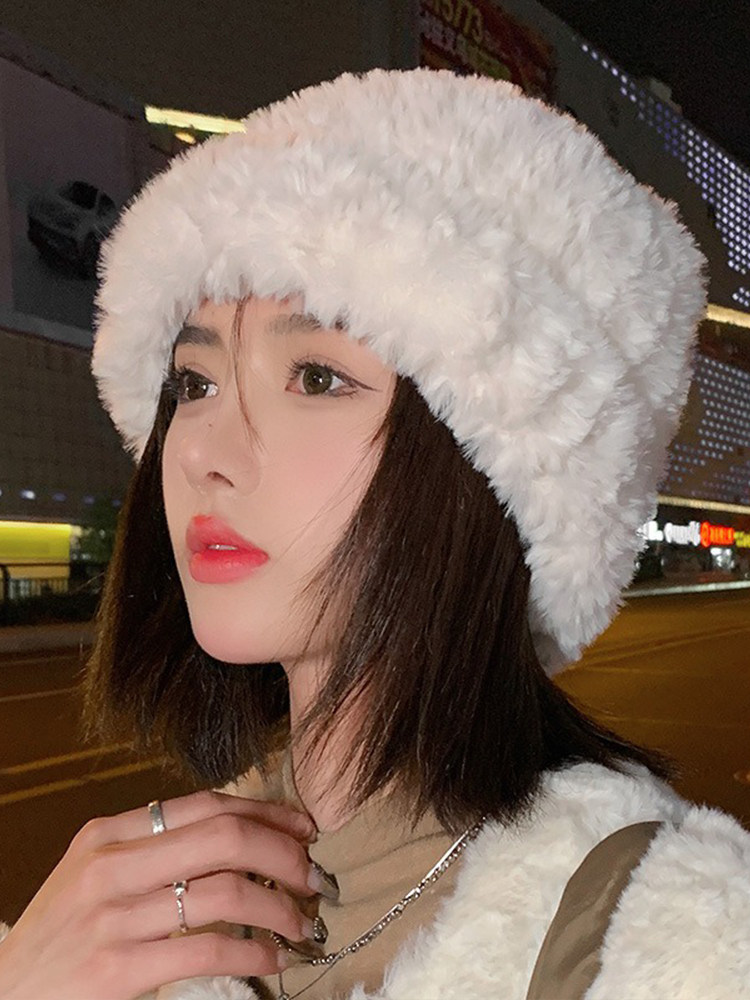 毛绒帽子女2022新款针织毛线帽秋冬大头围显脸小加厚保暖护耳冷帽,淘宝优惠券,粉丝福利购,淘宝优惠卷