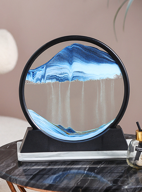 轻奢艺术流沙画沙漏摆件创意y办公室桌面解压紫色系礼物家居装饰