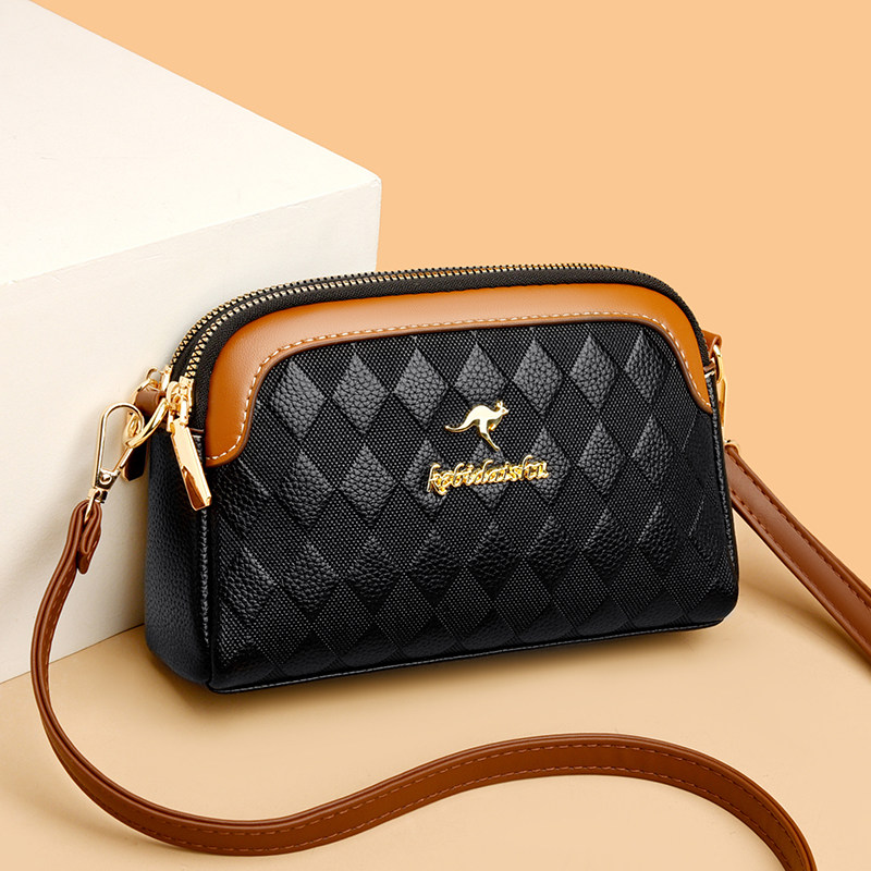 One shoulder crossbody fashionable double layer small genuine leather bag