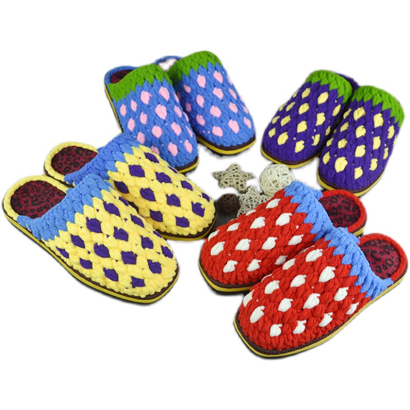 成品新草莓纯手工冰条线粗毛线拖鞋手钩编织居家保暖冬季儿童大人,淘宝优惠券,粉丝福利购,淘宝优惠卷