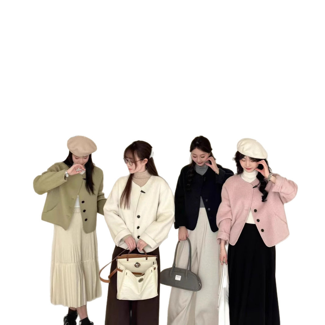 2025深冬优质新款双面羊毛大衣小香风翻领扣圆领时尚气质毛呢外套,淘宝优惠券,粉丝福利购,淘宝优惠卷