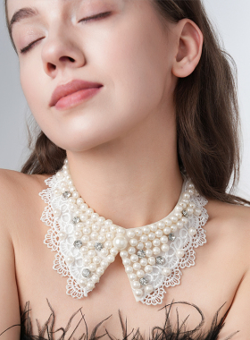 韩版女衣领珍珠项链假领装饰假衣领毛领子娃娃领亮片春夏新款假领