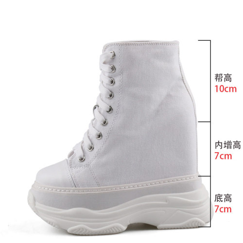 断码鞋松糕跟厚底帆布鞋女内增高鞋14公分秋冬加绒休闲运动老爹鞋 - 图0