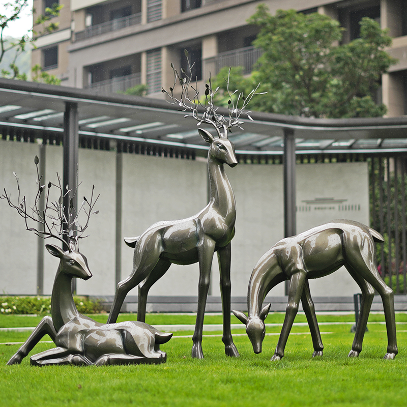 室外抽象仿铜鹿雕塑玻璃钢鹿摆件户外园林草坪公园小区景观装饰品-图1