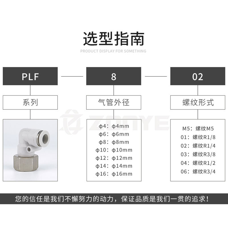 气动气管快插快速接头90度内螺纹弯头黑白色L型直角PLF6-01/8-02