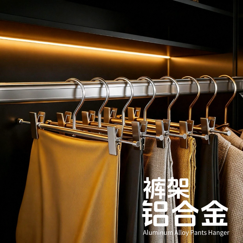 铝合金裤架裙架带夹子衣架家用收纳多功能衣架无痕防滑可伸缩裤夹,淘宝优惠券,粉丝福利购,淘宝优惠卷
