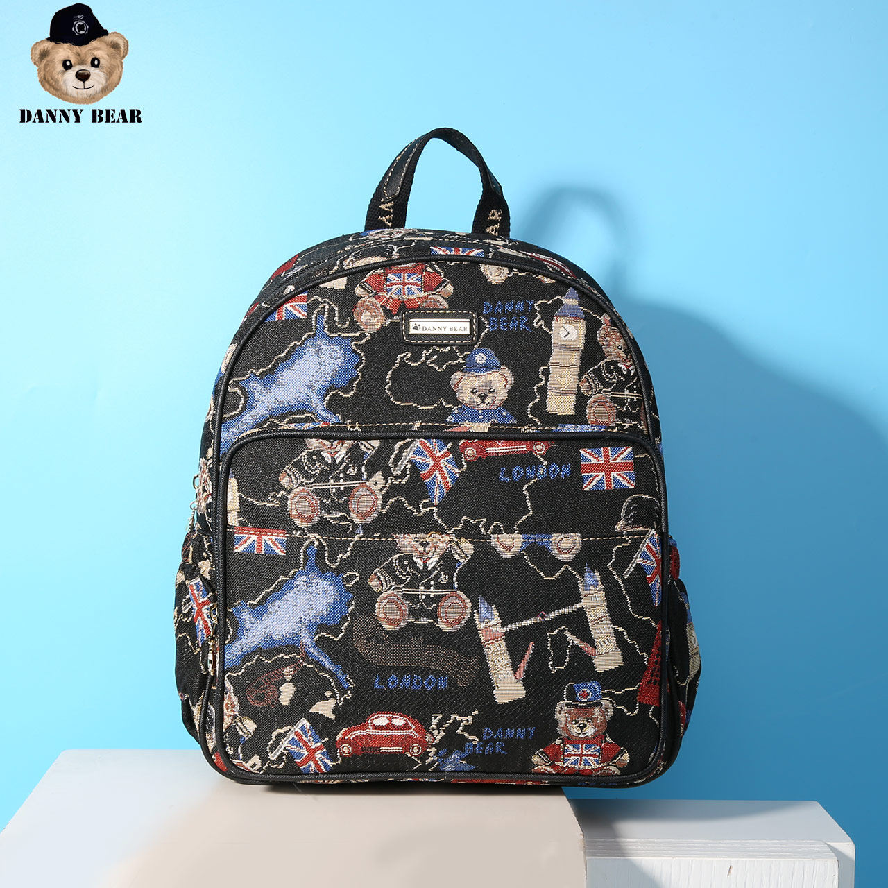 丹尼熊2020休闲布学生女黑色双肩包 dannybear酷玛仕双肩背包