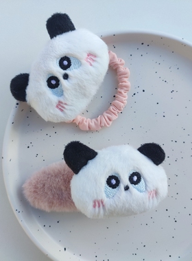 可爱卡通大熊猫粉色贴布大肠圈少女心甜美手工发圈头绳