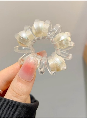 气质珍珠发绳百搭透明电话线发圈头绳不伤发皮筋发饰女质感新款