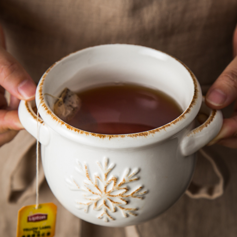 家用陶瓷热奶壶微波炉热奶杯牛奶杯子易清洗欧式复古浮雕做旧花瓶