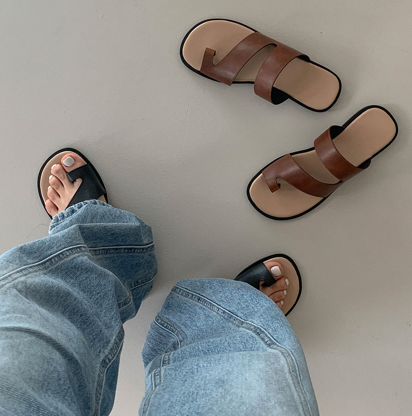 套趾低跟外穿凉拖鞋女夏新款纯色休闲度假平底罗马鞋衣玲女鞋潮,淘宝优惠券,粉丝福利购,淘宝优惠卷