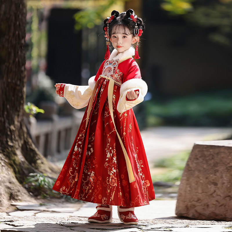 汉服女童秋冬季2025新款古风公主连衣裙加绒儿童国风唐装女孩裙子,淘宝优惠券,粉丝福利购,淘宝优惠卷