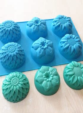 硅胶手工皂香皂蛋糕模具 六孔三花模具菊花 葵花 六孔模具 饼干模