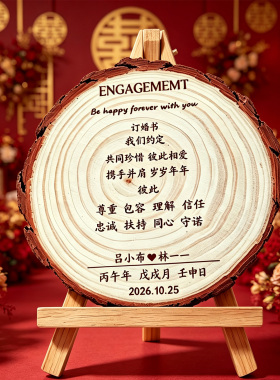 木质年轮定制订婚书摆件个性化桌面装饰创意diy高级感新中式婚书