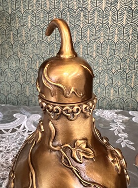 全铜手工精雕《福禄如意》葫芦摆件中古式玄关博古架摆件