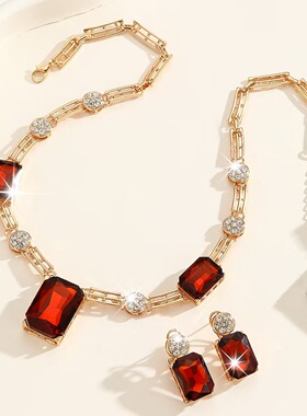 耳环项链时尚首饰套装锁骨链配饰