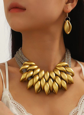 亚克力棉纱锁骨链女个性项链套装