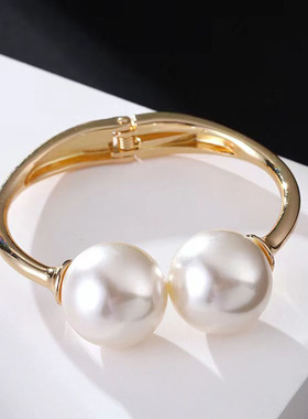 欧美女气质合金珍珠开口手镯手环